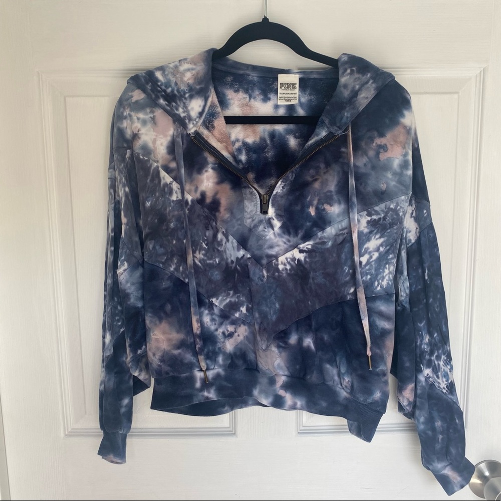 PINK Victoria’s Secret yoga Half-Zip sweater with hoodie Woman’s size XS Tie Dye